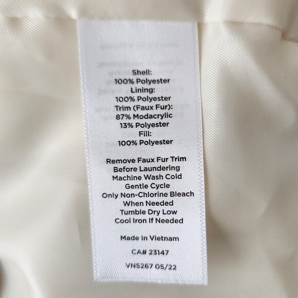 Talbots Puffer Jacket Removable Faux Fur Collar Quilted Zip Cream Size Large 12 - Picture 10 of 11